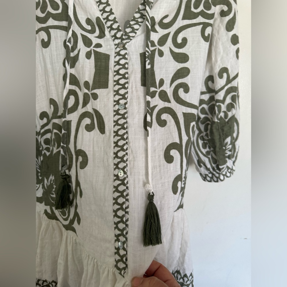 Zara Ecru & Khaki Rustic Printed Mini Dress Size XS - Picture 5 of 10
